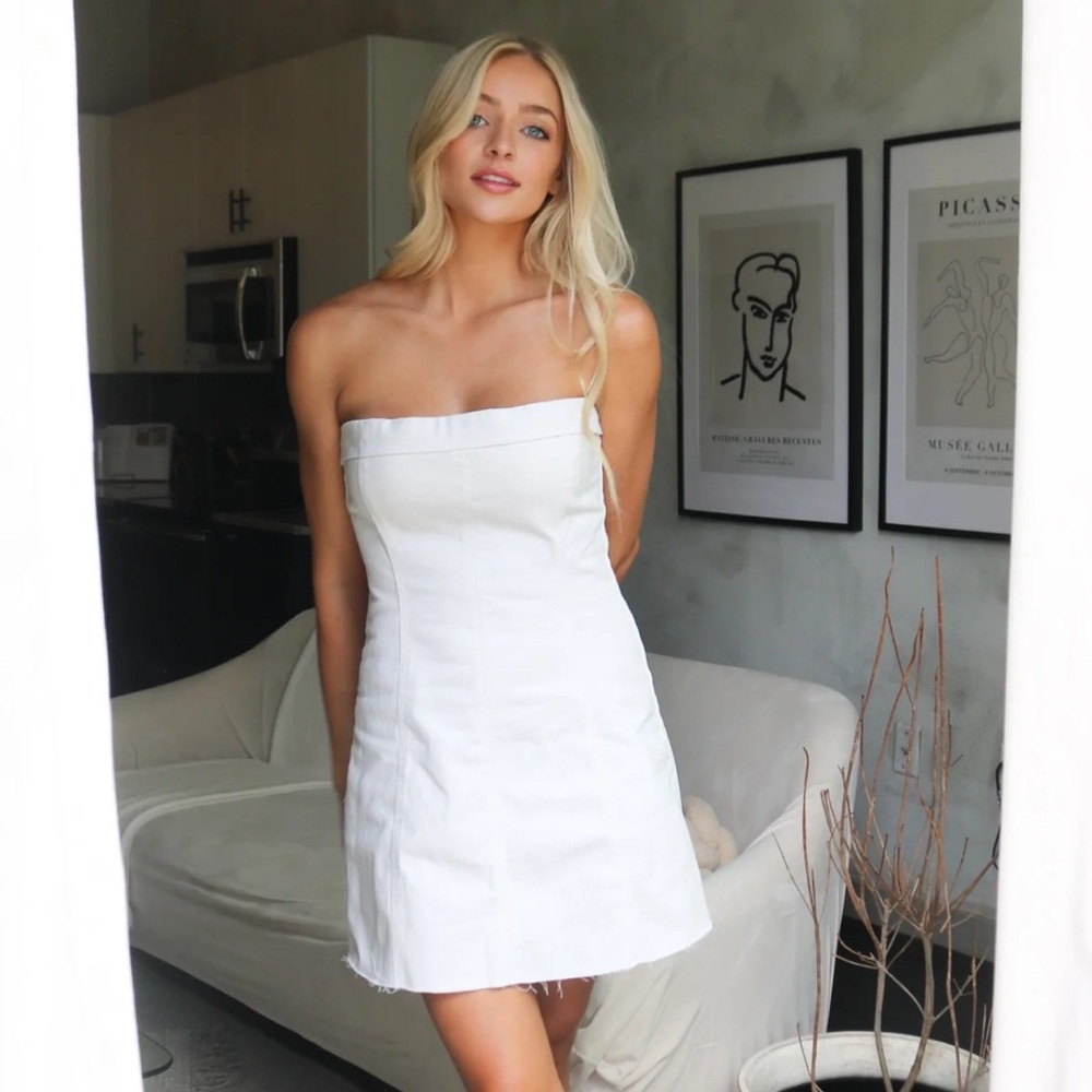 Weworewhat mini white denim dress